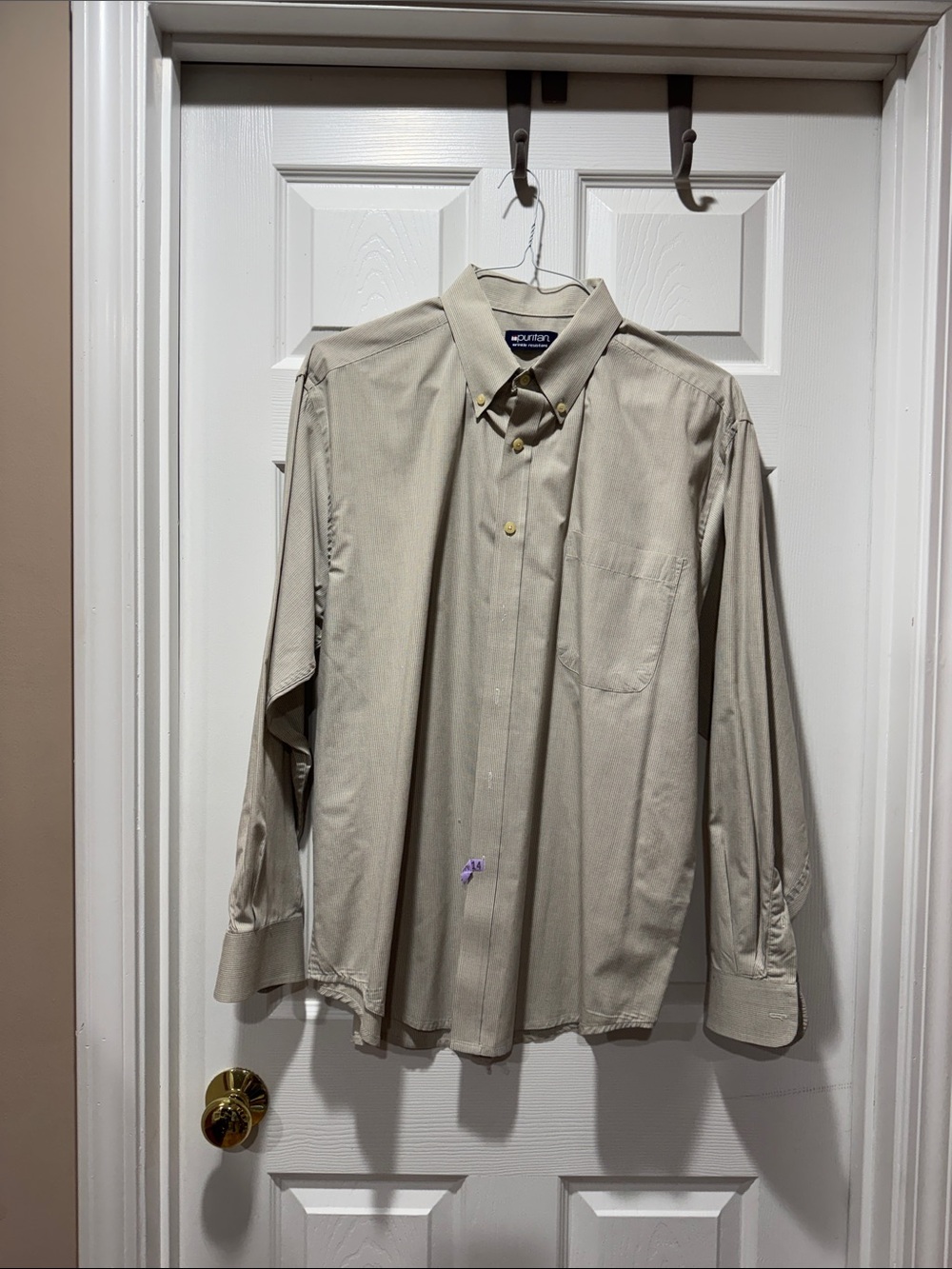 Tan wrinkle resistant button down collar dress shirt L